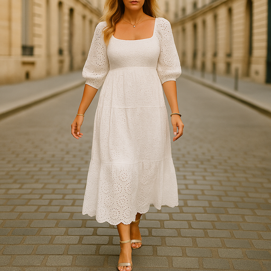 Broderie Midi Zomerjurk